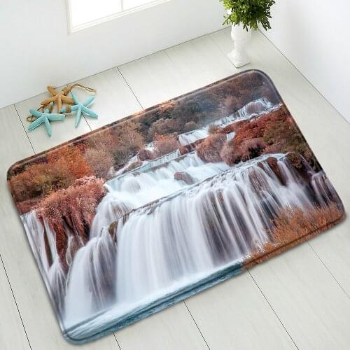 Waterfall Non-Slip Bathroom Mat Natural Scenery Green Forest Plants Mountain Bedroom Kitchen Doormat Absorbent Carpet Washable