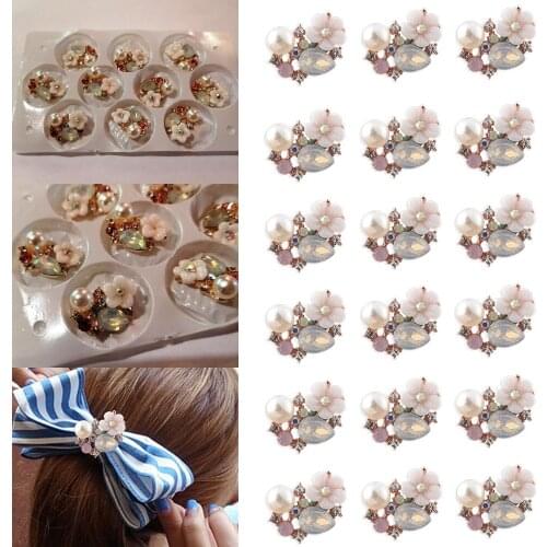 10PCS Pearl Flower Rhinestone Buttons For Hair Pins Clothing Decoration Vintage Buttons DIY Crafts Apparel Handmade Supplies