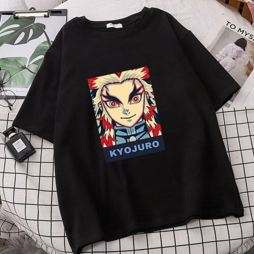 Women Demon Slayer T Shirts Kyojuro Rengoku Popular Brand T-shirt High Quality Design TShirts Camisetas Short Sleeve Tees Mujer