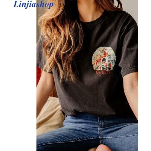 Queen oversized T-shirts girl high quality soft cotton fabric summer women black tees plus size easy fit dropshipping