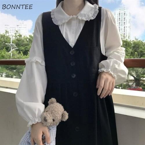 Sleeveless Dresses Women College Spring Draped V-Neck BF All-match Fashionable Sweet Kawaii Retro Schoolgirls Minimalist Elegant