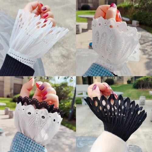 1 pairs New Women Pleated Lace Arm Warmers Cotton Adjustable Fashion Apparel Accessories Elegant Lady Cuff Arm Sleeves AGB551