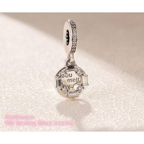 Winter 100% 925 Sterling Silver Ice Carving Dangle Charm, Clear CZ beads Fit Original Pandora Charms Bracelet DIY jewelry