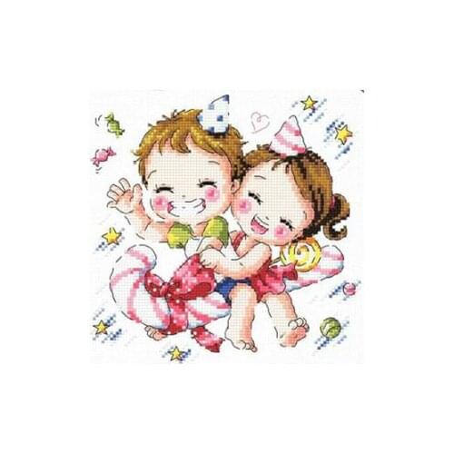 Gold Collection Lovely Counted Cross Stitch Kit Flying Candy Boy and Girl SO