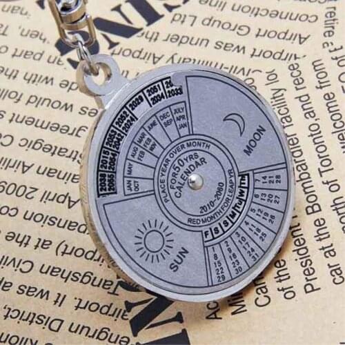 1 Piece Unique Metal Key Chain Ring 50 Years Perpetual Calendar Keyring Keychain #9051