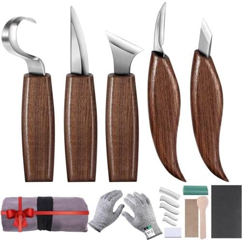 12Pcs Chisel Woodworking Cutter Hand Tool Set Carving Cutter High Manganese Steel Knife Wood Handle DIY Hand Wood Carving Tools