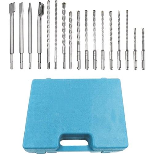 17PCS Electric Rotary Hammer Drill Bits and Chisels Kit Electric Hammer Bit Concrete Masonry Hole Drilling Tool High Speed Steel