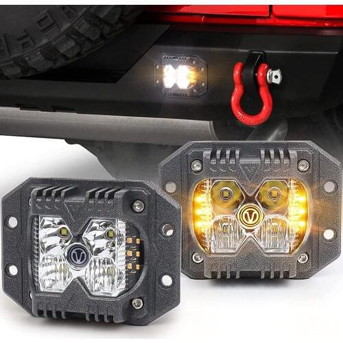 Car Front Rear Flush Mount LED Pods 2Pcs Driving Lights Super Bright White Amber Fog Light Off Road Lights for Truck Bumper Boat