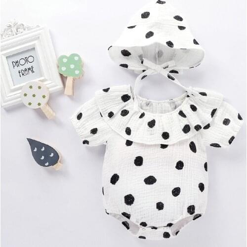 Cute Newborn Baby Clothes Summer Dots Print Romper 2PCS Girls Clothes Short Sleeve Jumpsuits Rompers and Sunhat Outifits 0-24M
