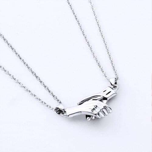 2-Pack Alloy Couple Necklace Hands Pendant Men & Women Hold Hand Magnetic Matching Jewelry Best Gifts for Lover 5 Colors