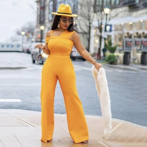 High quality 2021 female orange personality high street top + wide-leg pants fashion club trend party tight sexy strappy suit