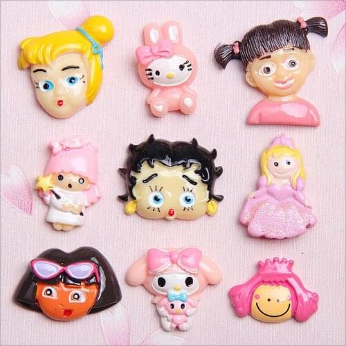 9Pcs Cute Cartoon Girls Flatback Resin Cabochon Kawaii DIY Embellishments For Scrapbooking Decoration Crafts Accessories