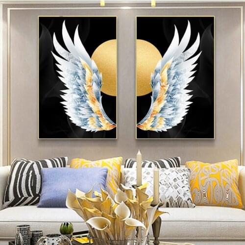 Abstract Golden Wings Feather diamond painting cross stitch ful drill diamond mosaic diy diamond embroidery round nordic decor