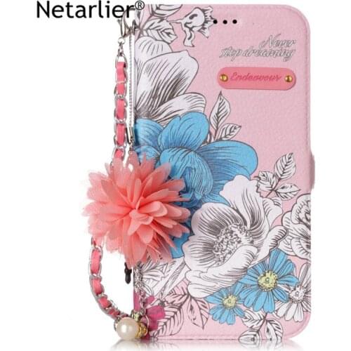 Netarlier Wallet Case For iPhone X 5.8 Flowers Kickstand With Card Pocket Chain Leather Wallet Phone Case Cover In Pink Red Blue