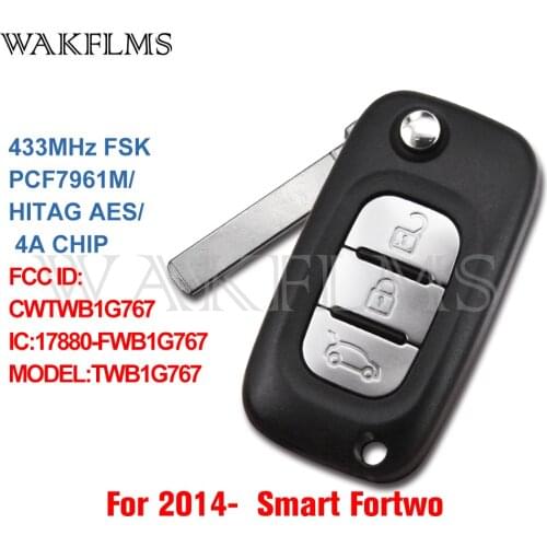 CWTWB1G767 For MERCEDES-BENZ Smart Fortwo 2014+ 433MHz 4A Chip 3 Buttons Head Remote Car Key Fob CWTWB1G767 TWB1G767