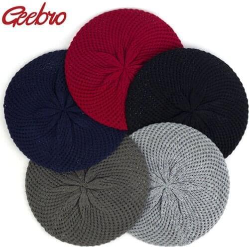 Geebro Spring Winter Knitted Wool Berets Flower Double Layer Hats Warm Hats For Women Female 2019 Fashion Turban Girls Caps