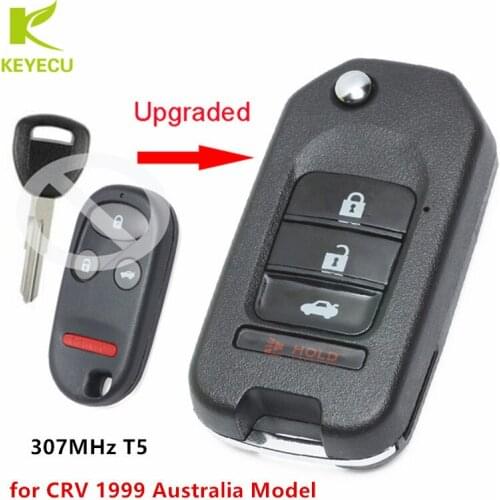 KEYECU Replacement New Upgraded Flip Remote Car Key Fob 3+1 Button 307MHz T5 for Honda CRV 1999 Australia Model