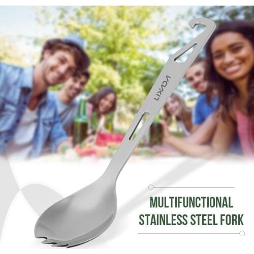 Lixada Camping Spoon Bottle Opener Outdoor Stainless Steel Dinner Spoon Flatware Picnic Hiking Travel Lightweight Cookware