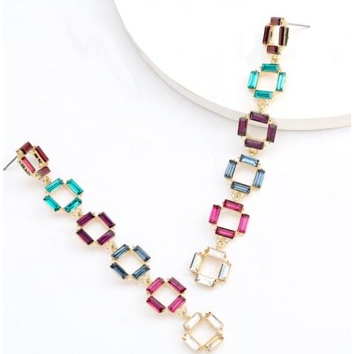 Fashionable Simple Womens Multi-layer Square Rhinestone Pendant Earrings Girl Personality Cute Casual Tassel Earrings