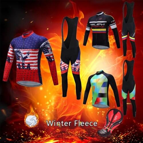 Mens USA team winter cycling jersey set 2021 Thermal Fleece road bike clothes Male dress MTB suit Pro bicycle clothing uniform