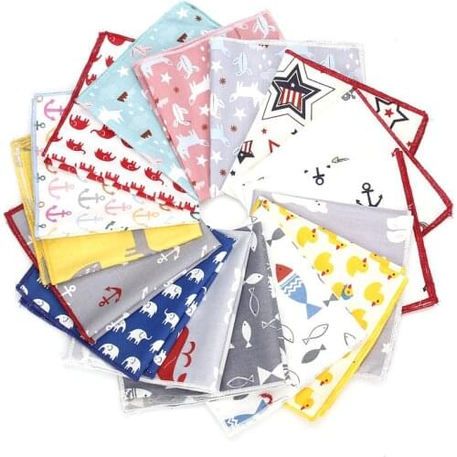 New High Quality Mens 100% Cotton Animals Handkerchief For Man Fish Bear Print Pocket Square Chest Towel SuitS Hankies 25*25cm