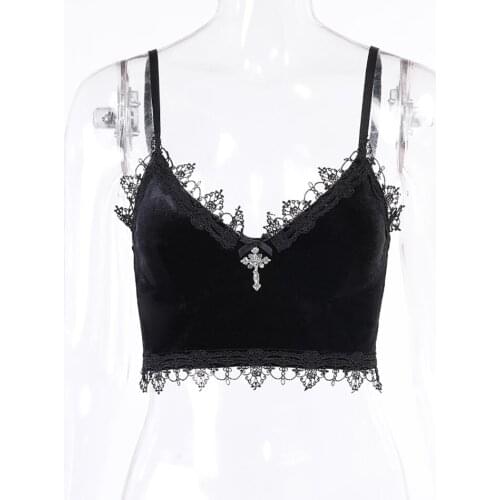 2021 New Summer Women Camisole Dark Style Sexy Club Party Black Tank Tops Lace Breast Wrapping