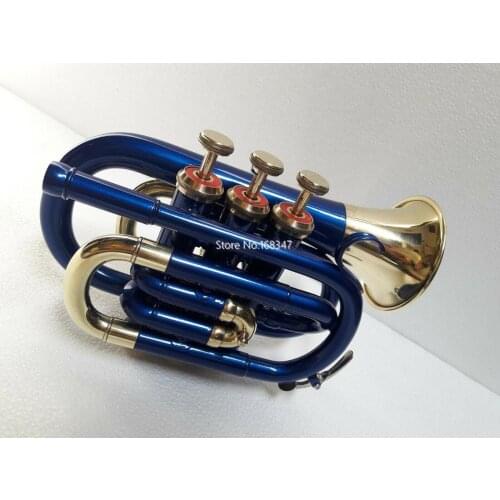 New Brand Bb Pocket Trumpet Blue Color Brass Bell Professional musical instruments With Case Mouthpiece Free Shipping