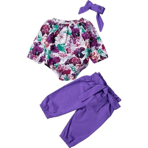Newborn Infant Baby Girl Floral Clothes Long Sleeve Bodysuit Pants Leggings Headband 3Pcs Spring Autumn Outfits 0-24M