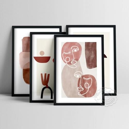 Abstract Patten Color Canvas Prints, Shapes Faces Poster, Khaki Brown Minimalist Wall Picture, Living Room Bedroom Home Decor