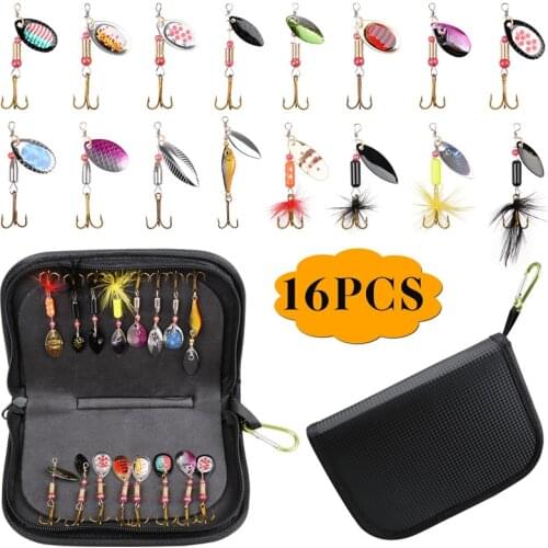 16pcs/bag Fishing spinner bait 3g-12.5g Metal Spoon Lures hard artificial spinnerbait with treble hooks for bass trout fishing