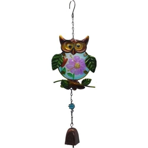 Owl Glass Iron Wind Chimes Painted Animal Ornaments Courtyard Garden Hanging Bell Crafts Ornaments Dream Catcher Campanula