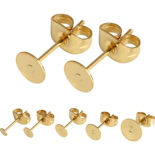 50pcs/lot Stainless Steel Blank Post 3/4/5/6/8/10/12mm Earring Stud Base Pins for DIY Jewelry Making Supplies
