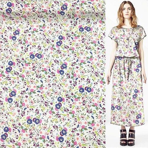 Cartoon floral and leaves print silk and cotton blended fabric 14momme,SCT554
