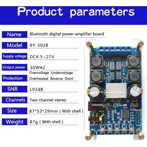 TPA3116 50W+50W 2.0 Audio Wireless Bluetooth Stereo Digital power amplifier Board With Shell ZK-502B