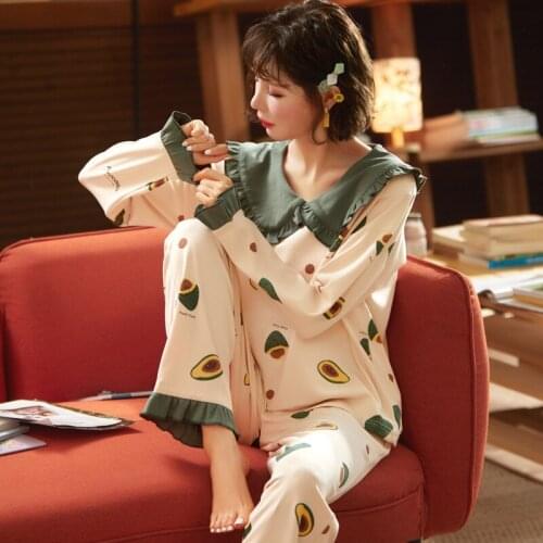 Spring Pjs Cotton Women Pajamas Sleepwear Sets Colorful Lady Nightwear Womens Round Neck Casual Homewear Loungewear Suit M-XXL