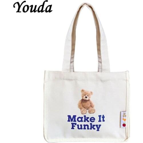 Youda Women Canvas Bag Cute Make Little Bears Print Small Canvas Handbag Eco Cloth Tote Cute Soft Shopping Bags For Ladies New