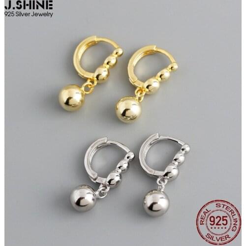 JShine Fashion Trend Round Bead Pendant S925 Silver Earrings D-Shaped Ear Buckle Female Ear Fine Jewelry Women Accessories