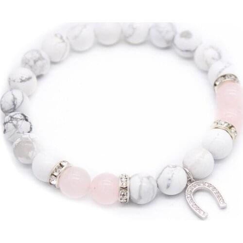 Poshfeel Cubic Zirconia Crystal U Charms Bracelet for Women 8mm White Stone Beaded Bracelets & Bangles Fashion Jewelry MBR180262