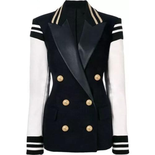 Bevenccel Newest 2020 Designer Blazer Jacket Womens Leather Patchwork Double Breasted Blazer