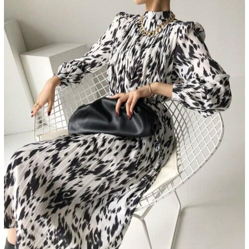 2021 New Stand Collar Summer Dress Women Full Sleeve Elegant Hit Color Dresses Female Lace-Up Printed Womens Midi Dress Robe