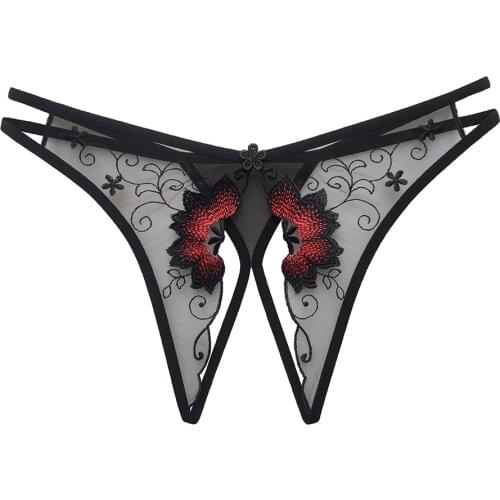 Women Sexy Lingerie Open Crotch Panties Cute Floral Lace Underwear Crotchless Transparent Porn Flirty Briefs Couple Sex Wear