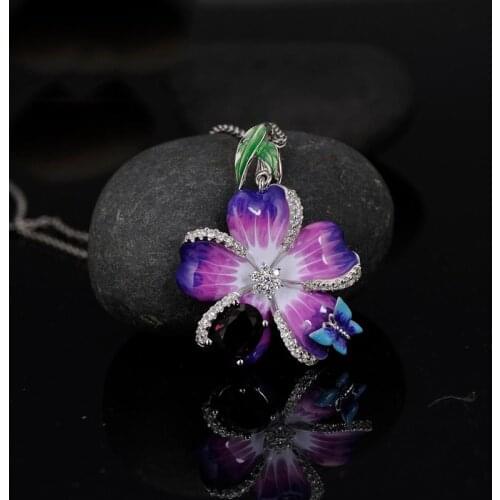 Butterfly Flower Statement Silver Charm Pendants Necklaces Woman Temperature Elegant Chain Necklace Cocktail Party Jewelry