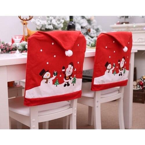 DHL 100pcs New Santa Claus Cap Chair Cover Christmas Dinner Table Party Red Hat Chair Back Covers Xmas Christmas Decorations