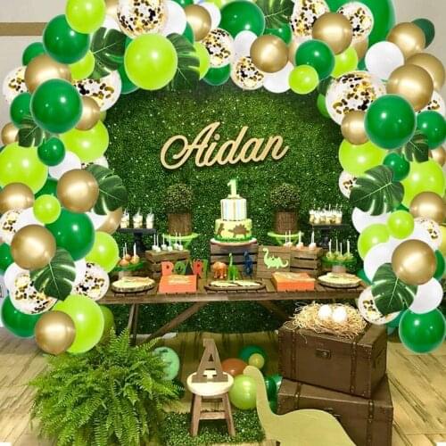 130 Pcs Green Jungle Party Balloons Birthday Balloons Artificial Palm Leaves Green Balloons Garland Arch Kit for Party Wedding