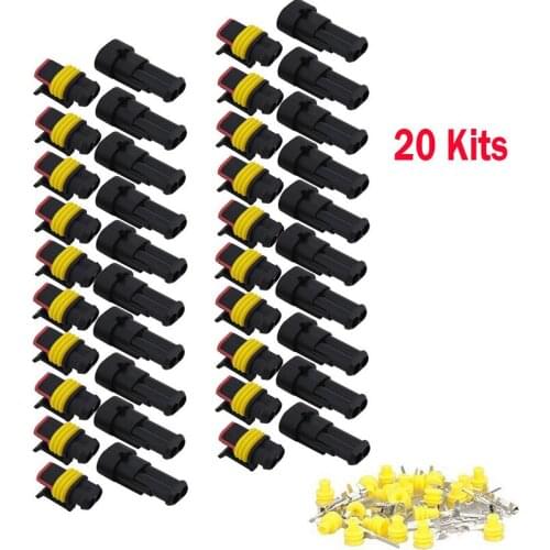 20Pcs/Set Car 2-Pin Way Sealed Waterproof Electrical Wire Auto Connector Plug Male/Female Terminals Auto wiring harnes Connector