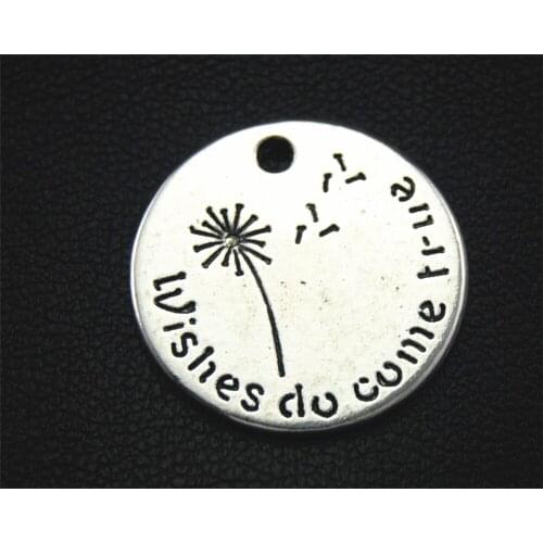 20pcs Silver Color wishes do come ture dandelion round charm Pendant DIY Necklace Jewelry Findings 17mmA1724