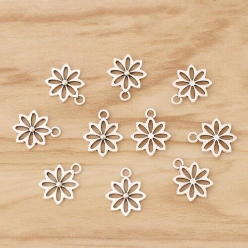 50 Pieces Tibetan Silver Flower Charms Pendants Beads for Necklace Bracelet Jewellery Making Findings 18x15mm