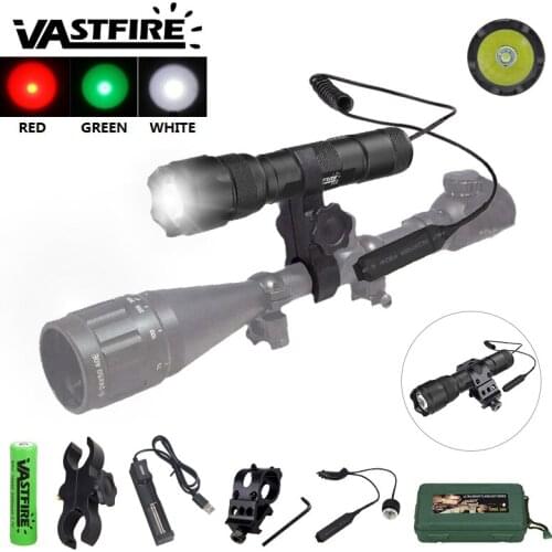 5000LM White/Green/Red Light LED Tactical Flashlight Waterproof Outdoor Torch Lamp Hunting Light For 18650+Mount+Remote Switch