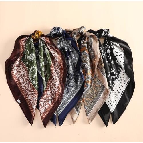 60*60CM Printing Bandanas Hair Bands For Girls Women Square Satin Scarf Fashion Turban Headband New Vintage Hair Accessories