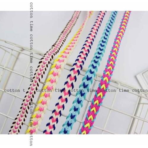 8yards 1-1.2cm wide Cotton Mixed Colorful braided rope Twisted Cotton webbing Rainbow Cords Craft Decor Ropes
